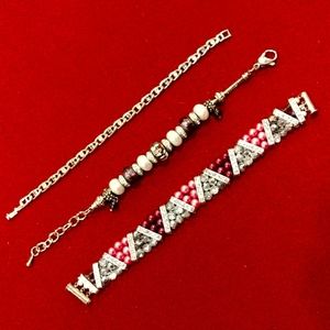 3 for $30 Bracelets Lot of Three Silver Purple Pink Bead Charm Rhinestone